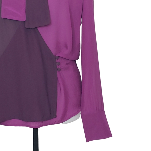 MANGO 2 tones sheer wrap bow tie long sleeves blouse - Picture 7 of 16